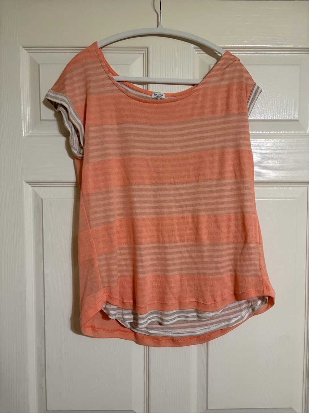 Splendid Coral and Cream Striped Short Sleeve Top
